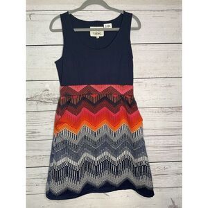 Tabitha Anthropologie Navy Sleeveless Chevron Fit & Flare Above The Knee Dress 6